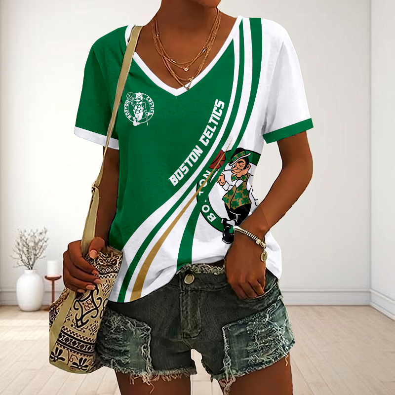 LIMITED EDITION - NEW CUSTOMIZED NBA03 BCE BOSTON CELTICS V-NECK FEMALE SHIRT