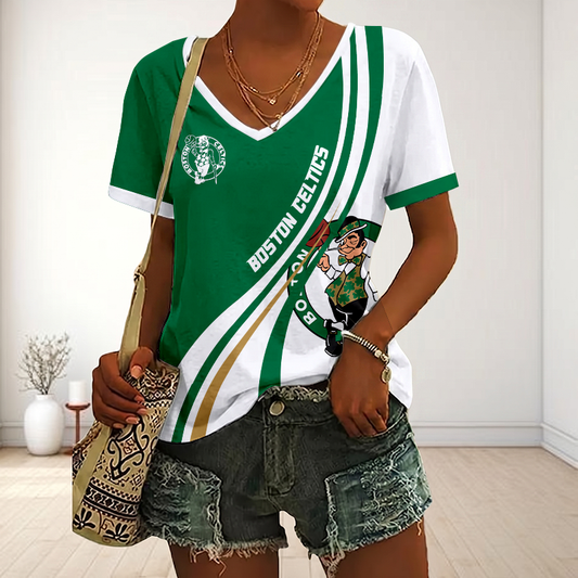 LIMITED EDITION - NEW CUSTOMIZED NBA03 BCE BOSTON CELTICS V-NECK FEMALE SHIRT