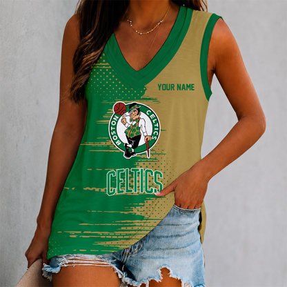 FINAL SALE - NEW CUSTOMIZED NBA03 BCE BOSTON CELTICS WOMEN'S V-NECK TANK TOP
