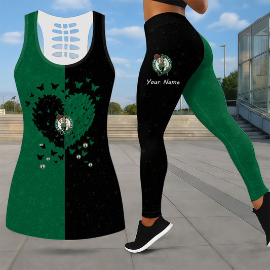 LIMITED EDITION - NEW CUSTOMIZED NBA03 BCE BOSTON CELTICS LEGGINGS & HOLLOW TANK TOP SET