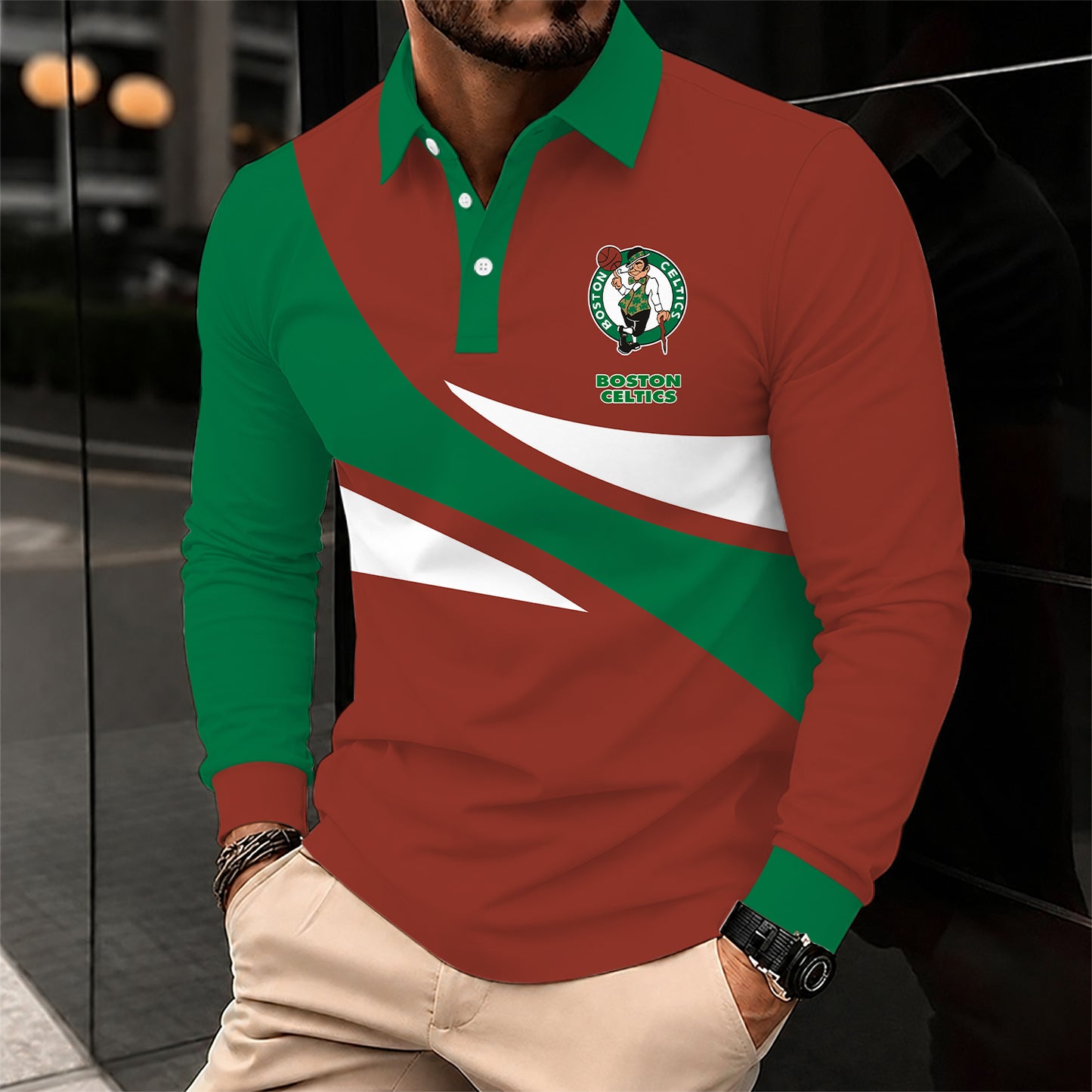 [HOT DEAL] NEW CUSTOMIZED NBA03 BCE BOSTON CELTICS MEN LONG SLEEVE POLO