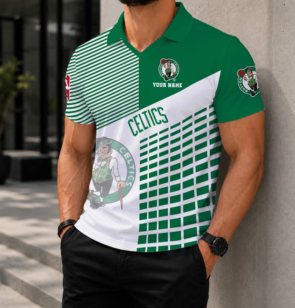 LIMITED EDITION - NEW CUSTOMIZED NBA03 BCE BOSTON CELTICS POLO SHIRT
