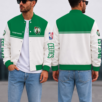 LIMITED EDITION - NEW CUSTOMIZED NBA03 BCE BOSTON CELTICS BASEBALL JACKET, SATIN VARSITY JACKET