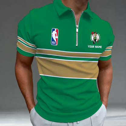 [HOT DEAL] NEW CUSTOMIZED NBA03 BCE BOSTON CELTICS ZIP POLO SHIRT