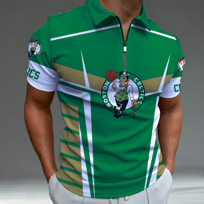 [HOT DEAL] NEW CUSTOMIZED NBA03 BCE BOSTON CELTICS ZIP POLO SHIRT