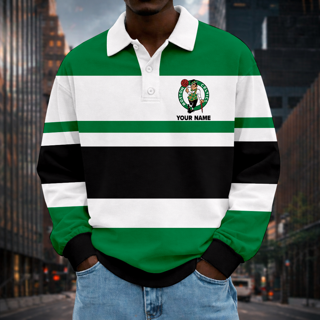 LIMITED EDITION - NEW CUSTOMIZED NBA03 BCE BT CELTICS MEN LONG SLEEVE POLO