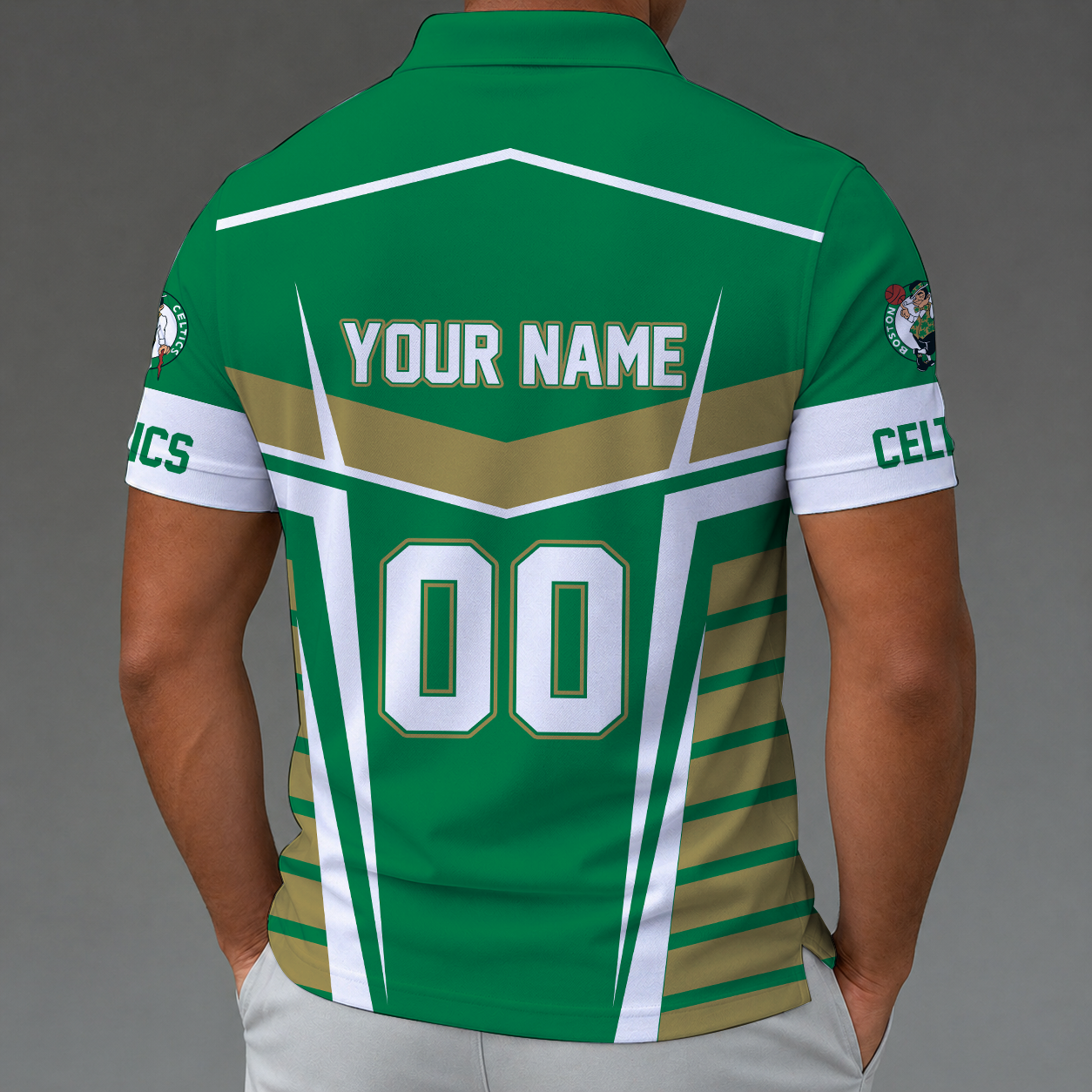 [HOT DEAL] NEW CUSTOMIZED NBA03 BCE BOSTON CELTICS ZIP POLO SHIRT