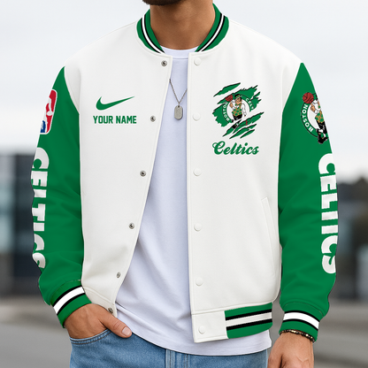 LIMITED EDITION - NEW CUSTOMIZED NBA03 BCE BT CELTICS BASEBALL JACKET, SATIN VARSITY JACKET