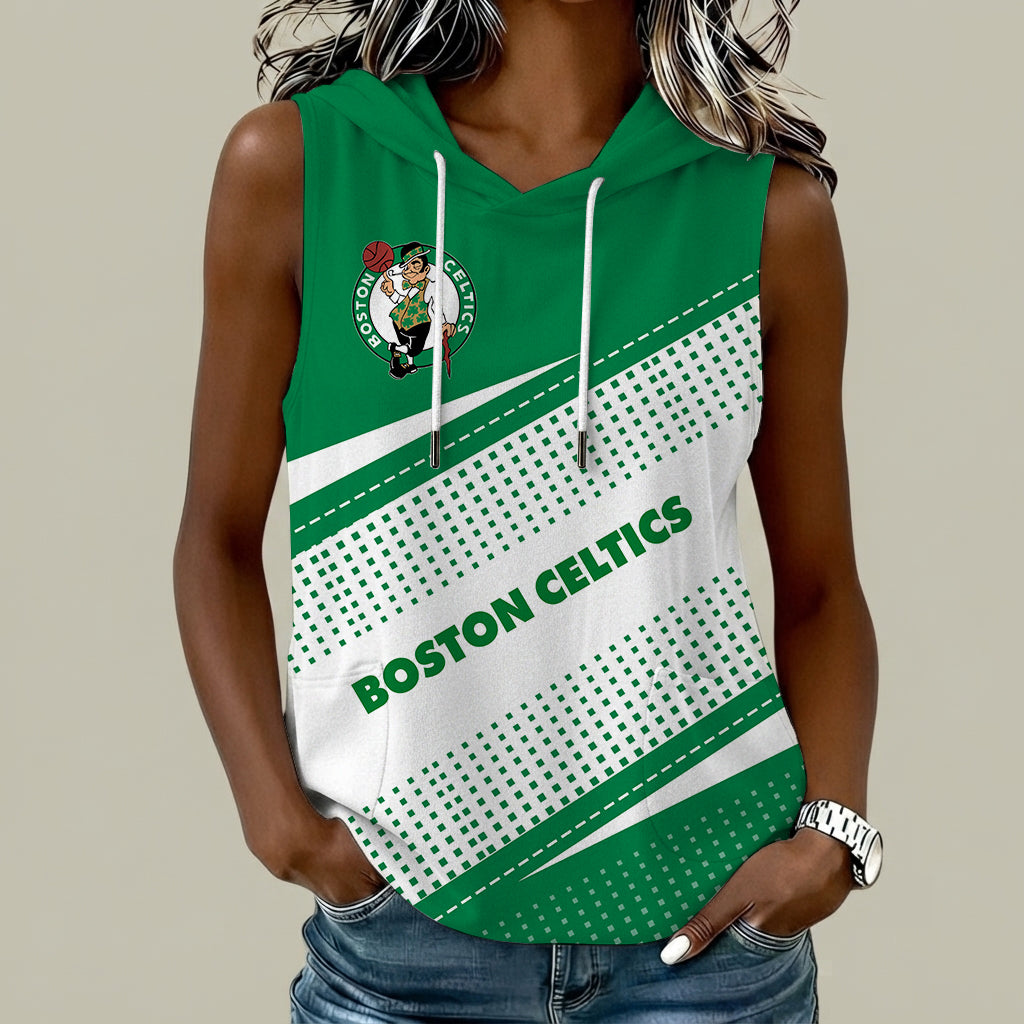 [HOT DEAL] NEW CUSTOMIZED NBA03 BCE BOSTON CELTICS  WOMEN'S SLEEVELESS HOODED POCKET TANK TOP