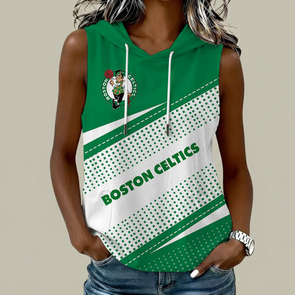 [HOT DEAL] NEW CUSTOMIZED NBA03 BCE BOSTON CELTICS  WOMEN'S SLEEVELESS HOODED POCKET TANK TOP