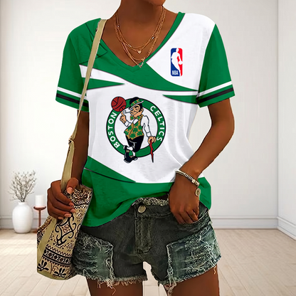 LIMITED EDITION - NEW CUSTOMIZED NBA03 BCE BOSTON CELTICS V-NECK FEMALE SHIRT