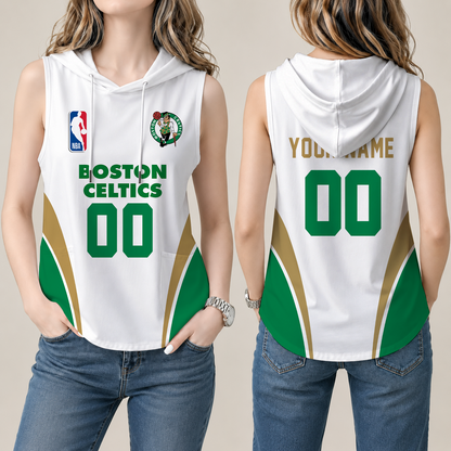 [HOT DEAL] NEW CUSTOMIZED NBA03 BCE BOSTON CELTICS  WOMEN'S SLEEVELESS HOODED POCKET TANK TOP