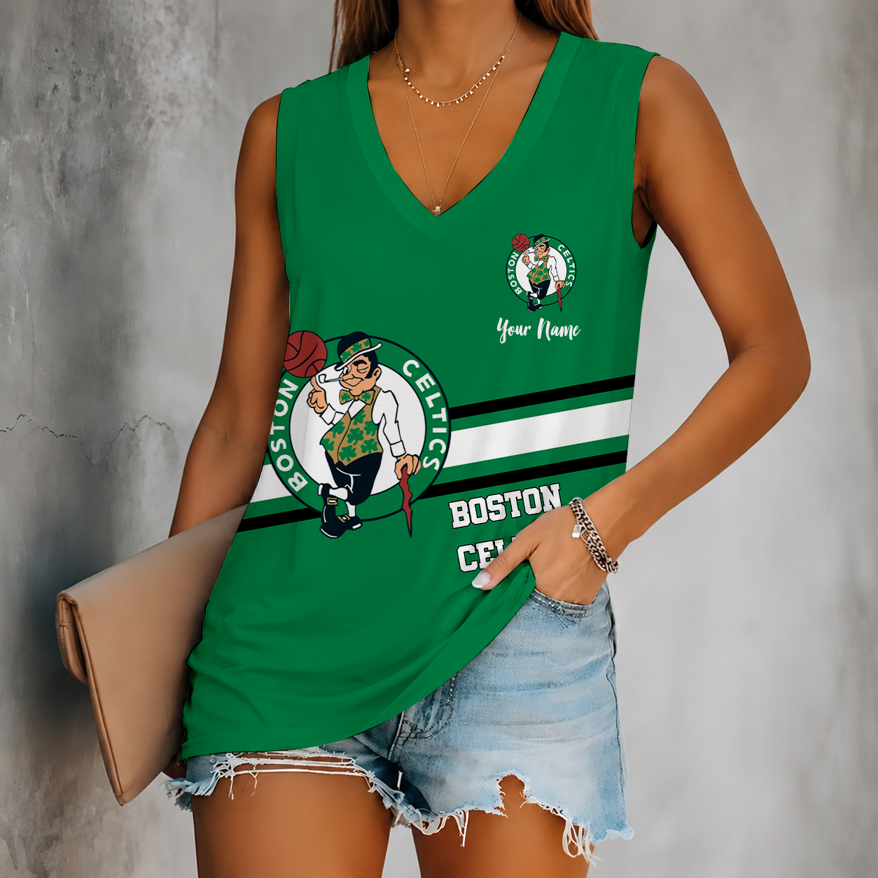 [HOT DEAL] NEW CUSTOMIZED NBA03 BCE BOSTON CELTICS WOMEN'S V-NECK TANK TOP