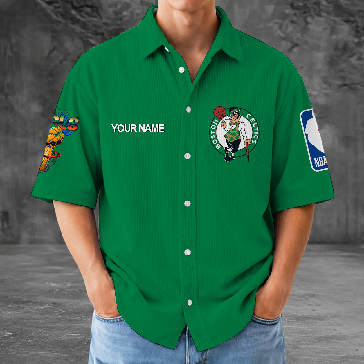 [HOT DEAL] NEW CUSTOMIZED NBA03 BCE BOSTON CELTICS SEERSUCKER BUTTON SHIRT