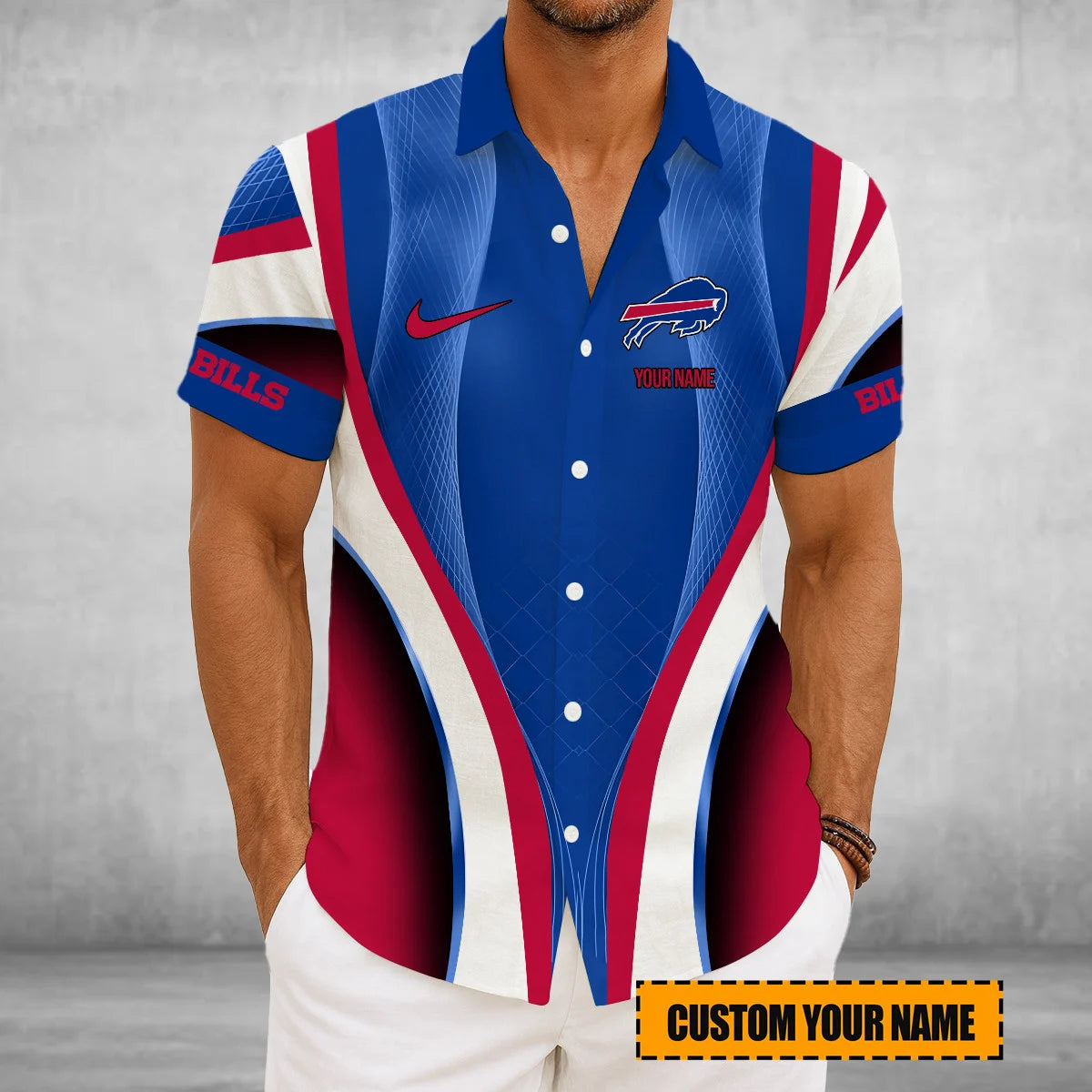 LIMITED EDITION - NEW CUSTOMIZED NFL03 BFB BUFFALO BILLS SHORT SLEEVE BUTTON-UP SHIRT