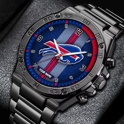 LIMITED EDITION - NEW CUSTOMIZED NFL03 BFB BUFFALO BILLS LUXURY STAINLESS STEEL WATCH