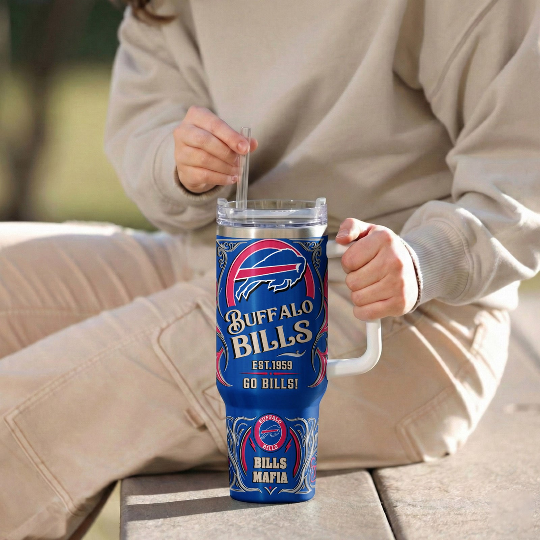 LIMITED EDITION - NEW CUSTOMIZED NFL03 BFB BUFFALO BILLS 40OZ TUMBLER