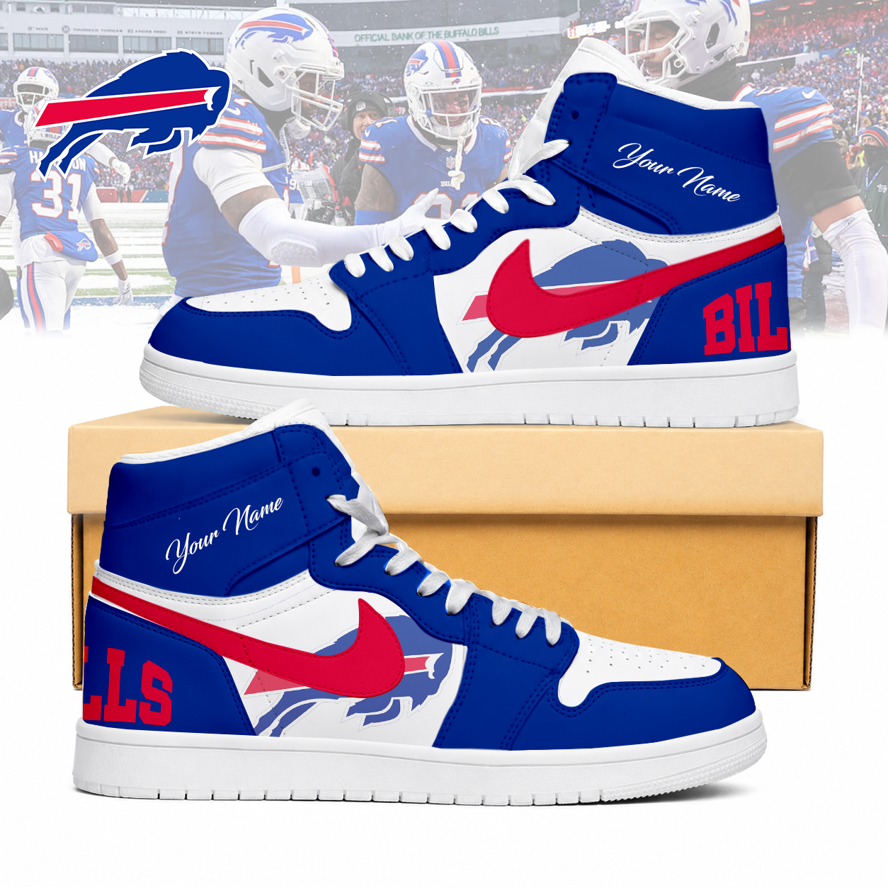 LIMITED EDITION - NEW CUSTOMIZED NFL03 BFB BUFFALO BILLS AIR JORDAN SNEAKERS