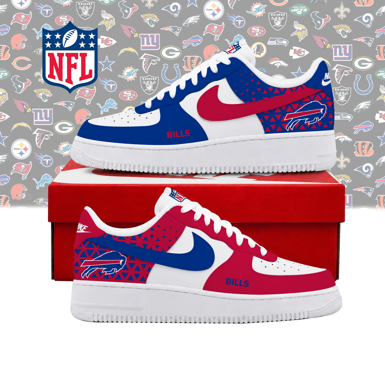 LIMITED EDITION - NEW CUSTOMIZED NFL03 BFB BUFFALO BILLS AF1 SHOES