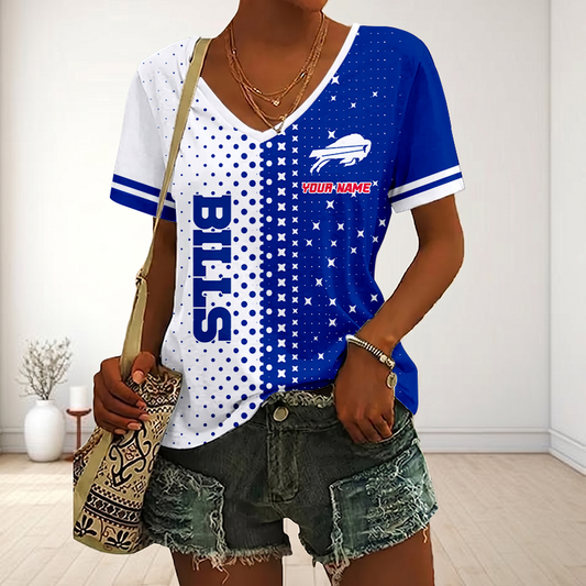 LIMITED EDITION - NEW CUSTOMIZED NFL03 BFB BUFFALO BILLS V-NECK FEMALE SHIRT