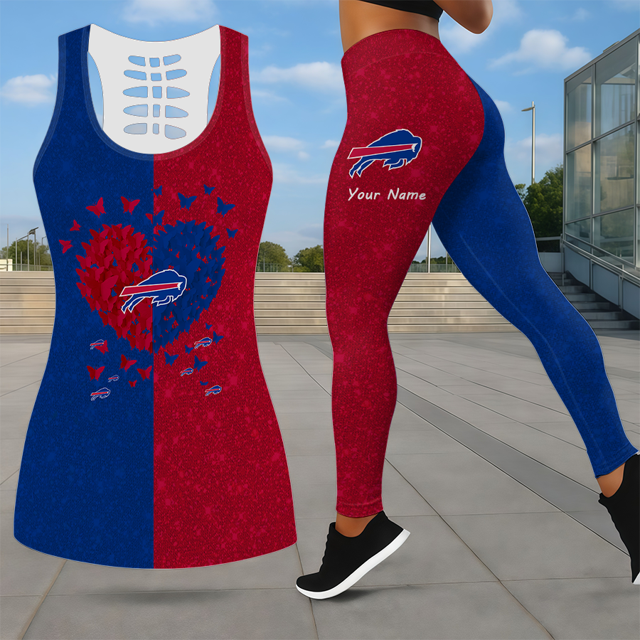 LIMITED EDITION - NEW CUSTOMIZED NFL03 BFB BUFFALO BILLS LEGGINGS & HOLLOW TANK TOP SET