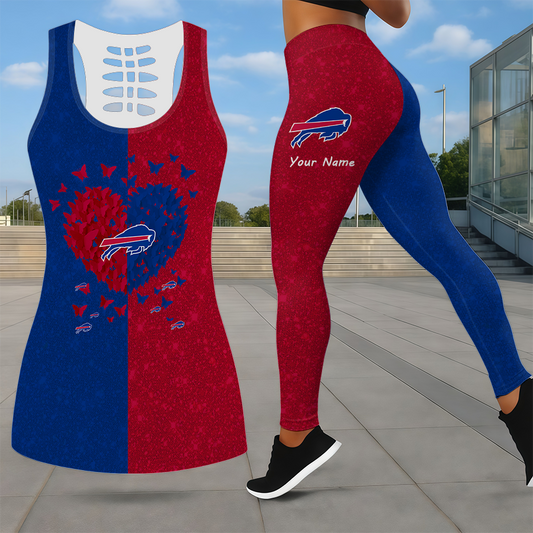 LIMITED EDITION - NEW CUSTOMIZED NFL03 BFB BUFFALO BILLS LEGGINGS & HOLLOW TANK TOP SET