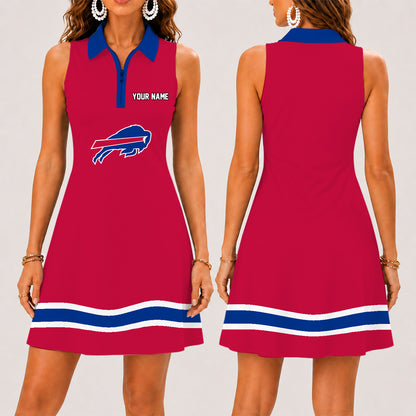 [SPECIAL OFFER] NEW CUSTOMIZED NFL03 BFB BUFFALO BILLS WOMEN'S ZIP SLEEVELESS POLO DRESS
