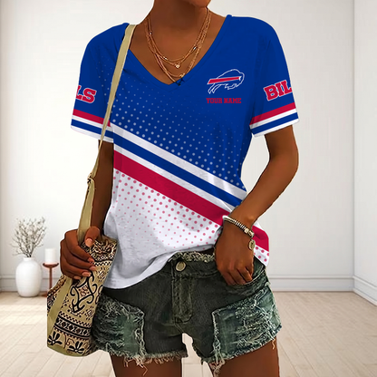 LIMITED EDITION - NEW CUSTOMIZED NFL03 BFB BUFFALO BILLS V-NECK FEMALE SHIRT