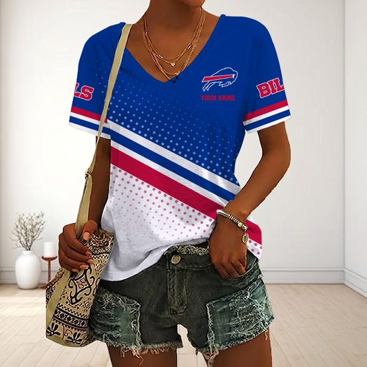 LIMITED EDITION - NEW CUSTOMIZED NFL03 BFB BUFFALO BILLS V-NECK FEMALE SHIRT
