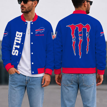 LIMITED EDITION - NEW CUSTOMIZED NFL03 BFB BUFFALO BILLS SATIN VARSITY & BASEBALL JACKET