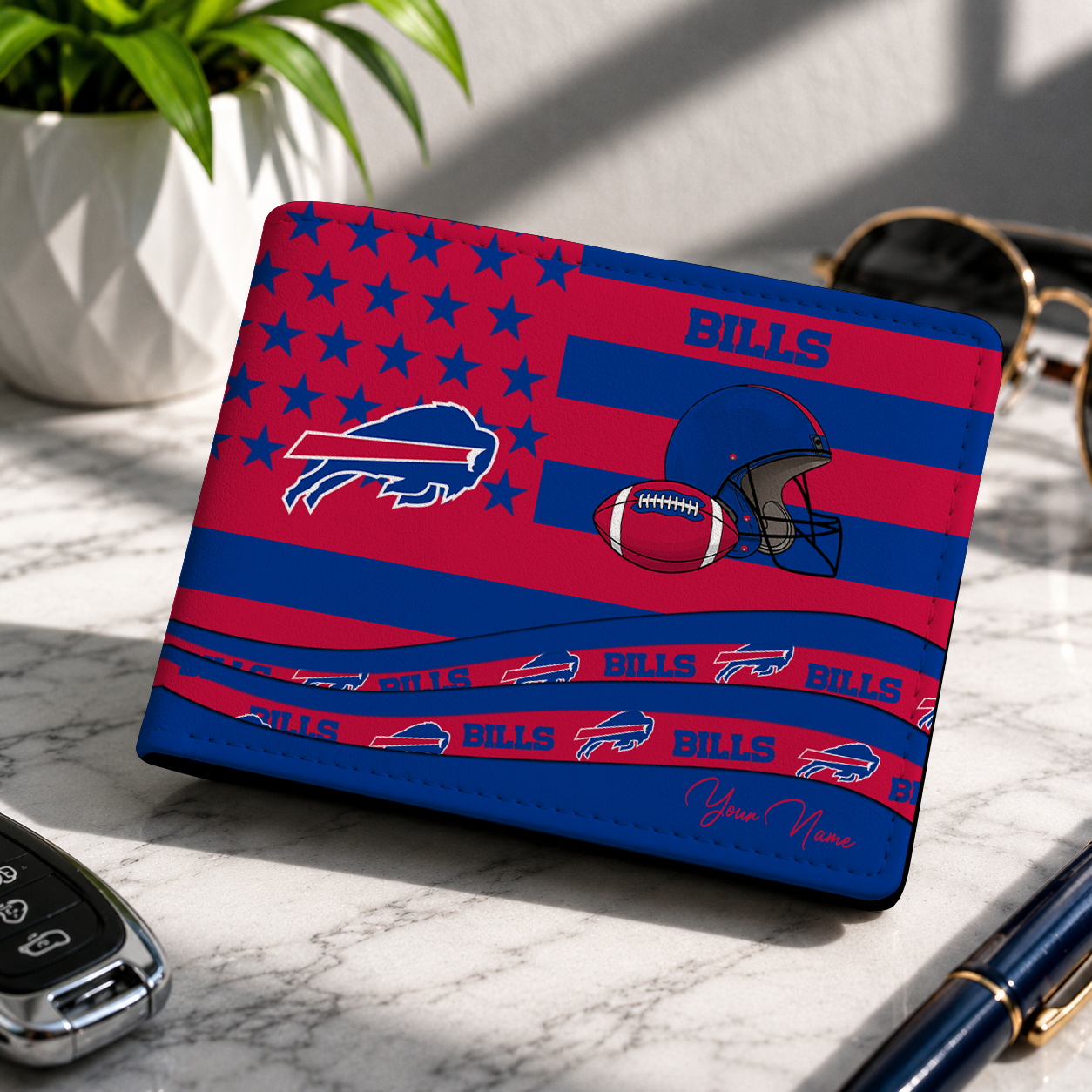 LIMITED EDITION - NEW CUSTOMIZED NFL03 BFB BUFFALO BILLS LEATHER WALLET