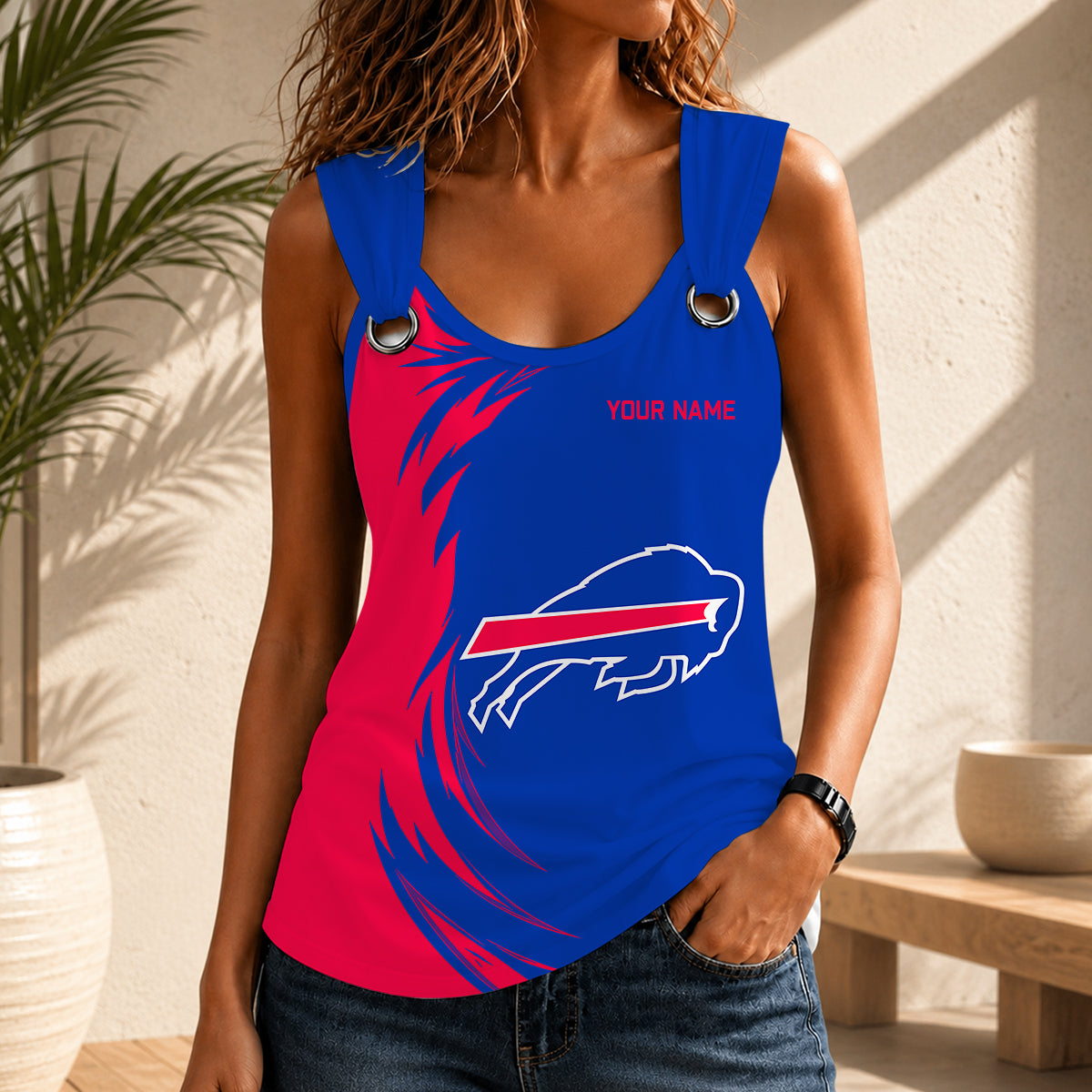 LIMITED EDITION - NEW CUSTOMIZED NFL03 BFB BUFFALO BILLS O-RING SHOULDER TANK TOP