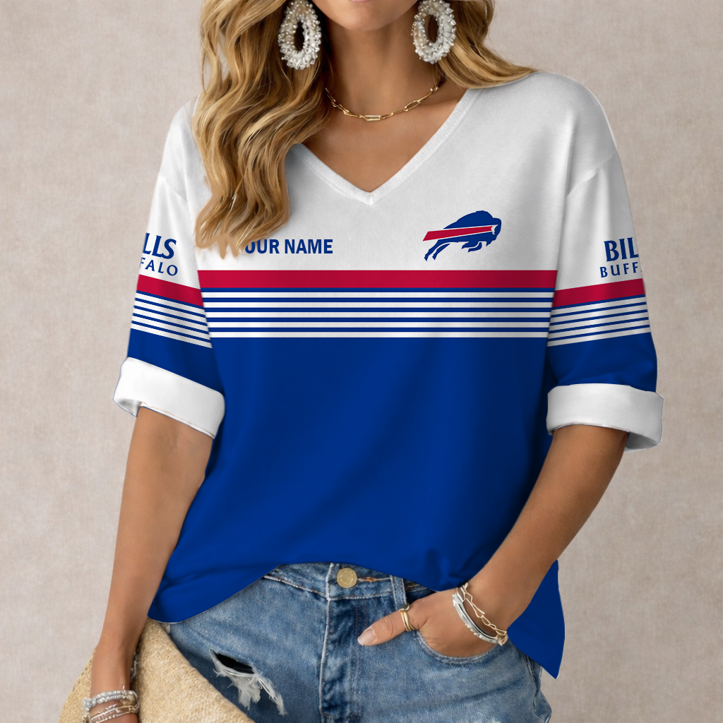 VIRAL EDITION - NEW CUSTOMIZED NFL03 BFB BUFFALO BILLS WOMEN'S HEART V-NECK LONG SLEEVE SHIRT