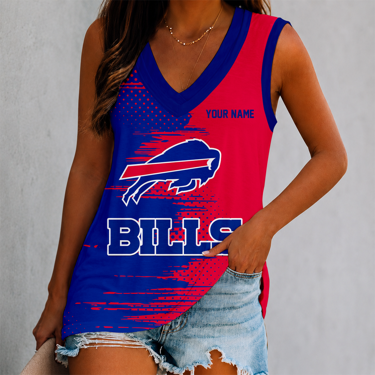 LIMITED EDITION - NEW CUSTOMIZED NFL03 BFB BUFFALO BILLS WOMEN'S V-NECK TANK TOP