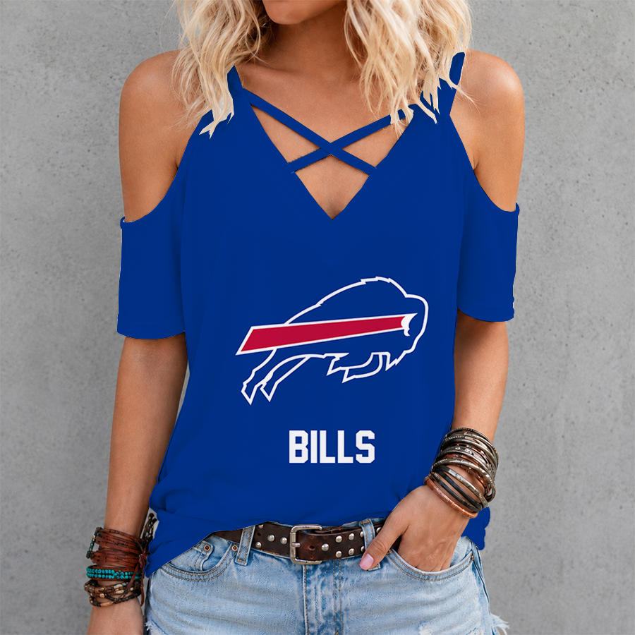 LIMITED EDITION - NEW CUSTOMIZED NFL03 BFB BUFFALO BILLS CRISS CROSS V-NECK TOP