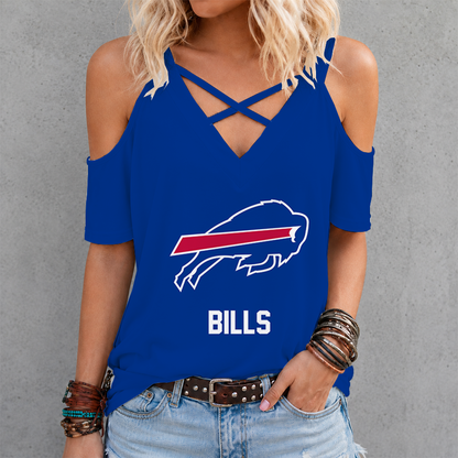 LIMITED EDITION - NEW CUSTOMIZED NFL03 BFB BUFFALO BILLS CRISS CROSS V-NECK TOP