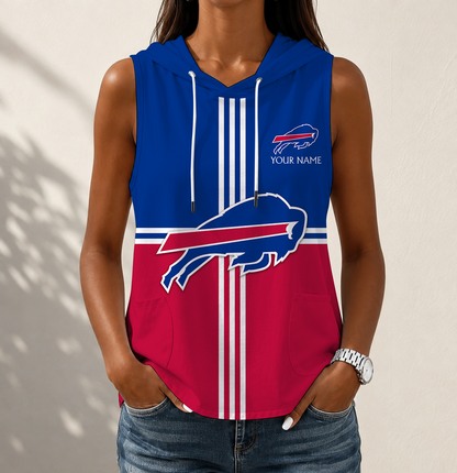 LIMITED EDITION - NEW CUSTOMIZED NFL03 BFB BUFFALO BILLS WOMEN'S SLEEVELESS HOODED POCKET TANK TOP