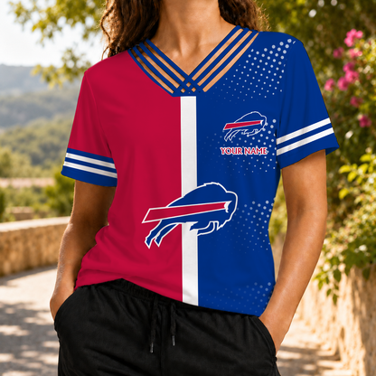 LIMITED EDITION - NEW CUSTOMIZED NFL03 BFB BUFFALO BILLS V-NECK SHIRT