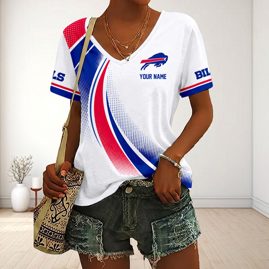 LIMITED EDITION - NEW CUSTOMIZED NFL03 BFB BUFFALO BILLS V-NECK FEMALE SHIRT