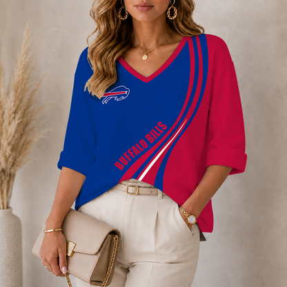 [SPECIAL OFFER] NEW CUSTOMIZED NFL03 BFB BUFFALO BILLS WOMEN'S HEART V-NECK LONG SLEEVE SHIRT