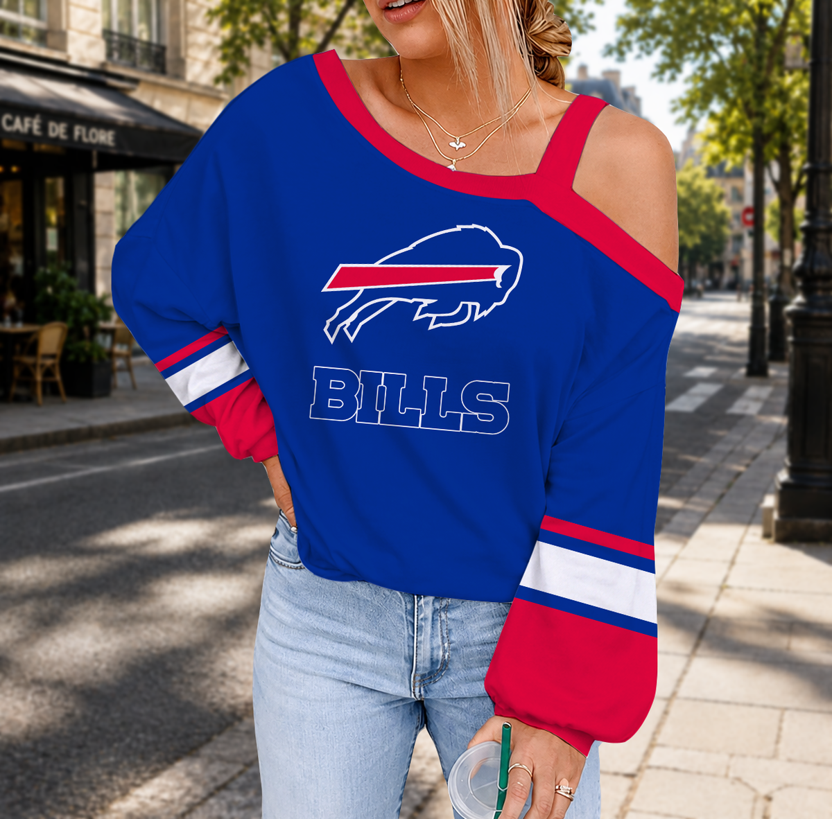 SPECIAL EDITION - NEW CUSTOMIZED NFL03 BFB BUFFALO BILLS DROP SHOULDER SWEATSHIRT