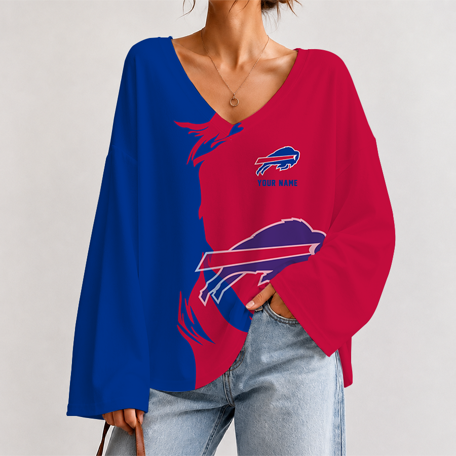 [SPECIAL OFFER] NEW CUSTOMIZED NFL03 BFB BUFFALO BILLS V NECK LONG SLEEVED CROP TOP