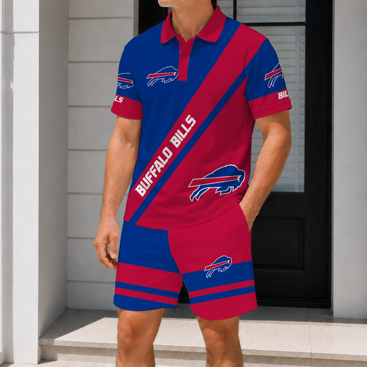 SPECIAL EDITION - NEW CUSTOMIZED NFL03 BFB BUFFALO BILLS POLO SHIRT & SHORT PANTS SET