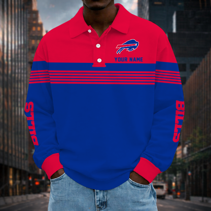 LIMITED EDITION - NEW CUSTOMIZED NFL03 BFB BUFFALO BILLS LONG SLEEVE POLO SHIRT