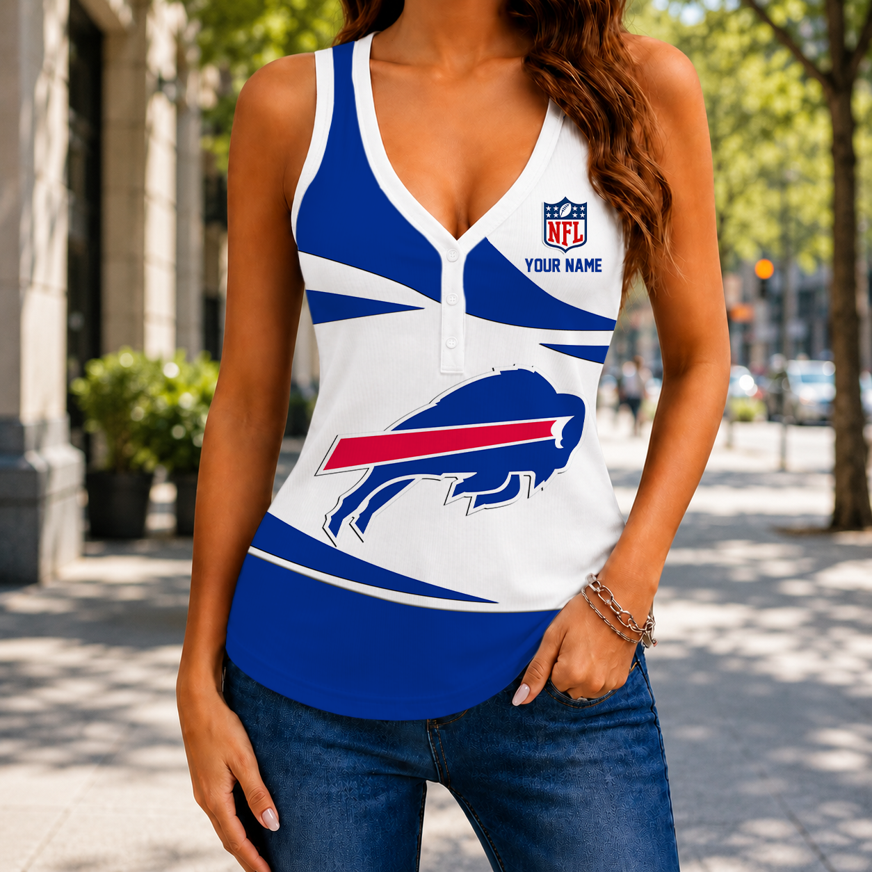 LIMITED EDITION NEW CUSTOMIZED NFL03 BFB BUFFALO BILLS WOMEN'S V-NECK TANK TOP