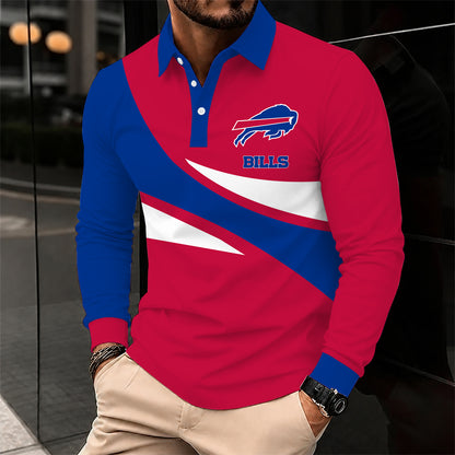 [SPECIAL OFFER] NEW CUSTOMIZED NFL03 BFB BUFFALO BILLS LONG SLEEVE POLO SHIRT
