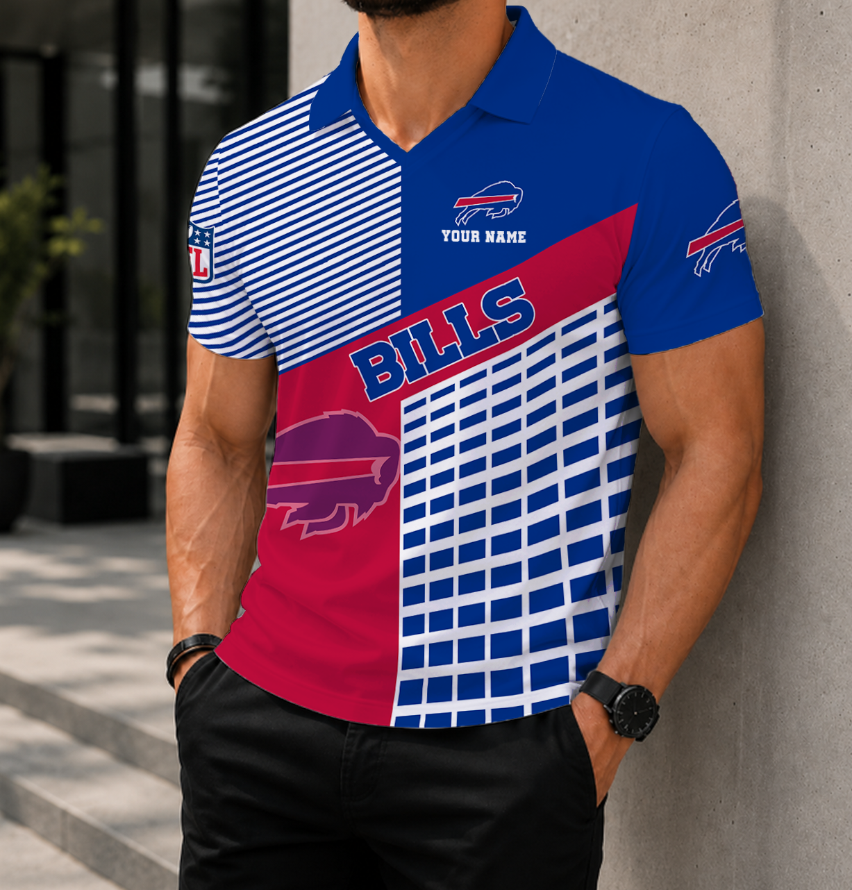LIMITED EDITION - NEW CUSTOMIZED NFL03 BFB BUFFALO BILLS POLO SHIRT