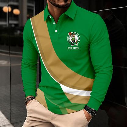 [HOT DEAL] NEW CUSTOMIZED NBA03 BCE BOSTON CELTICS MEN LONG SLEEVE POLO
