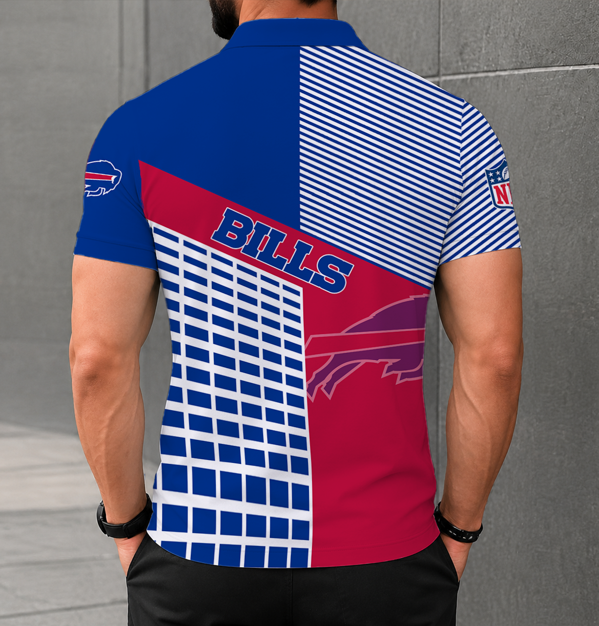 LIMITED EDITION - NEW CUSTOMIZED NFL03 BFB BUFFALO BILLS POLO SHIRT