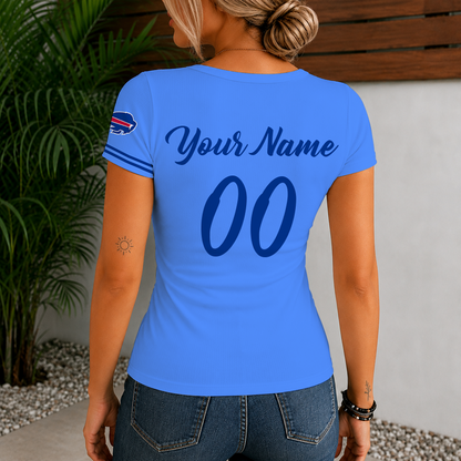 [SPECIAL OFFER] NEW CUSTOMIZED NFL03 BFB BUFFALO BILLS WOMEN'S SHORT SLEEVE HENLEY T-SHIRT